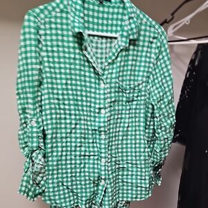 Women's New Without Tags Velvet Heart Green and White Checkered Shirt Size Med